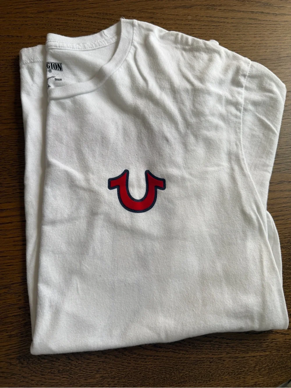 True Religion White Short-Sleeve Tee with Red Logo